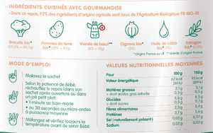 
                  
                    Dès 06 mois - Mon délice de brocolis-pommes de terre et bœuf ( 10 x 150g)
                  
                